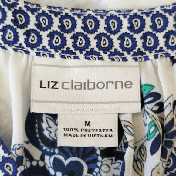 Liz Claiborne Blue Floral & Paisley Patterned V-neck Cap Sleeve Chiffon Blouse - Picture 7 of 9